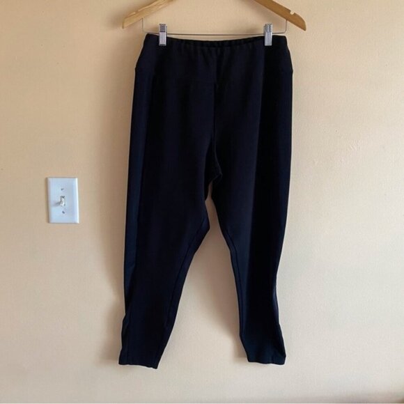 Sympli Pull on Pants Woman 12 Black Cropped Elastic Waist Stretch Jersey Knit - Picture 12 of 12